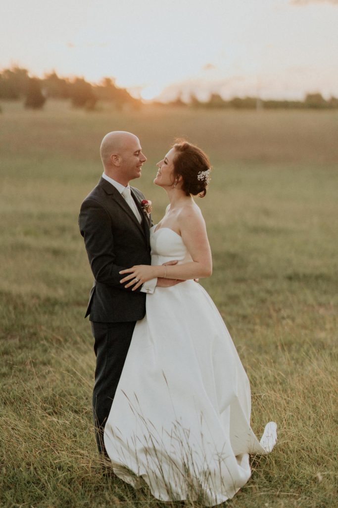 Romantic image of bride and groom on their wedding day