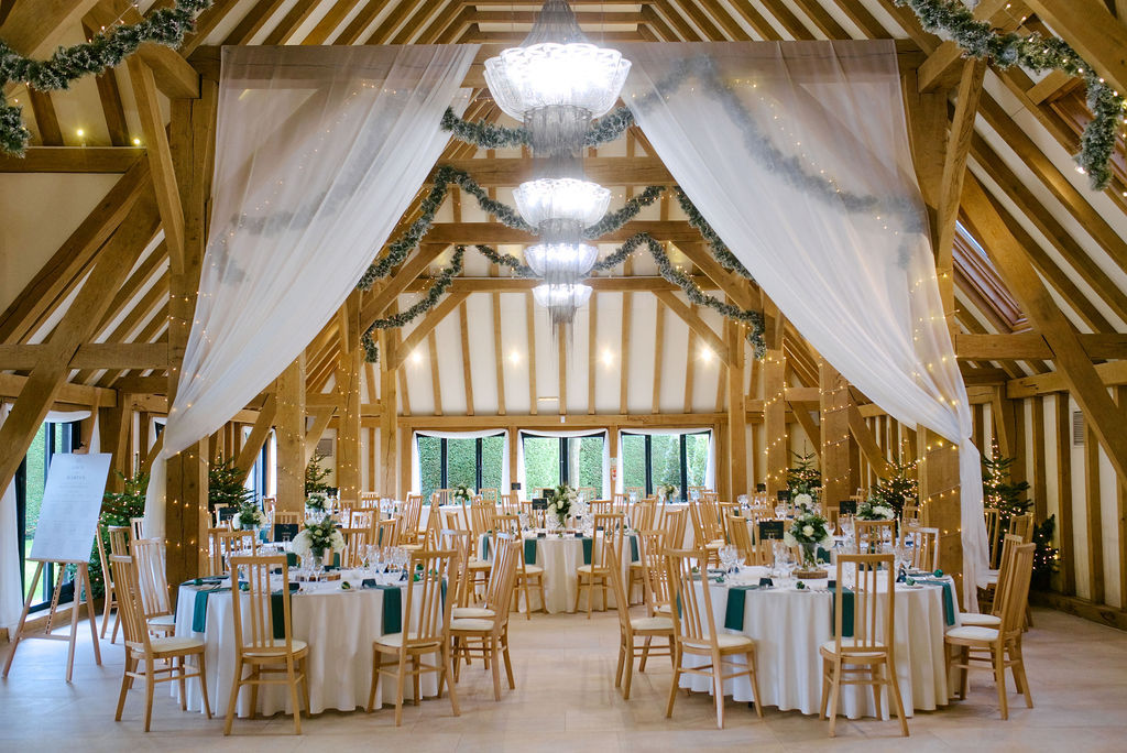 The reception setup in the purpose-built barn. 